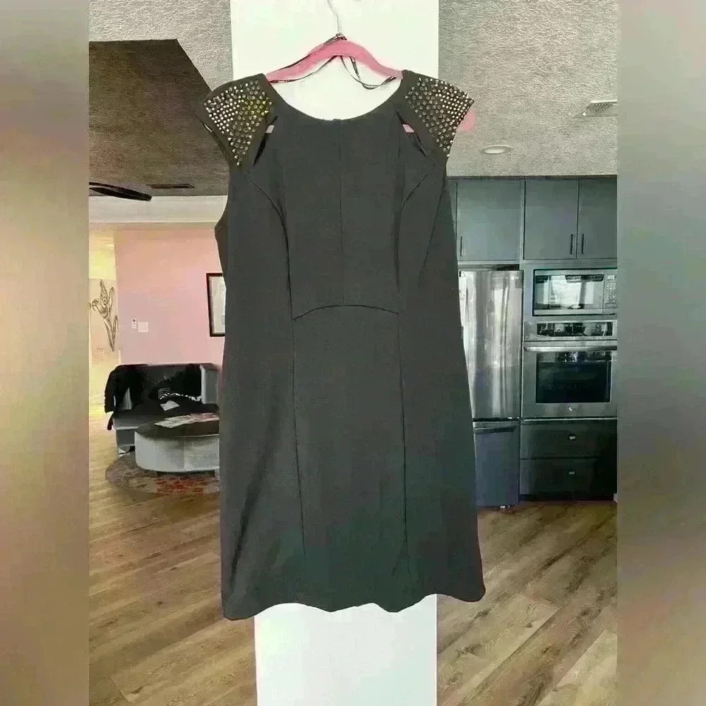 Allen B Schwartz L Dress Black Spiked Studded Party Work Casual Dress Punk Rock